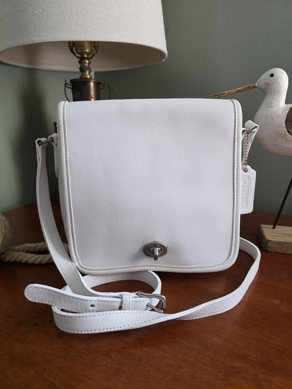 Coach 9076 Companion Flap Crossbody Bone White Leather Nickel Bag Vintage USA